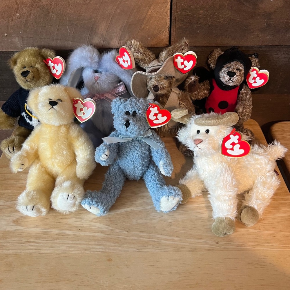 Ty Attic Treasures Jointed Plush Bears Bunny Ram Vintage Lot of 7 NWT